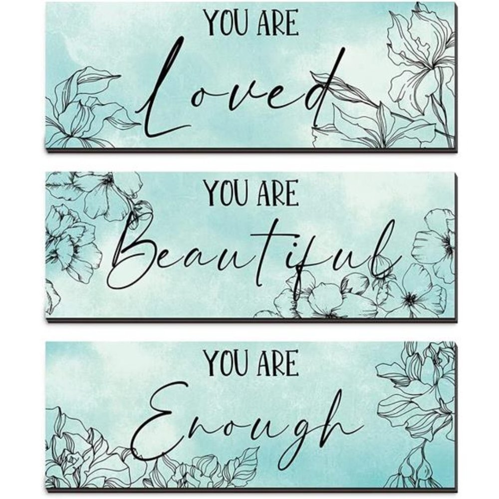 3 Pcs Floral Wooden Wall Hanging Wall Art Positive Quotes Light - Green, 4 x